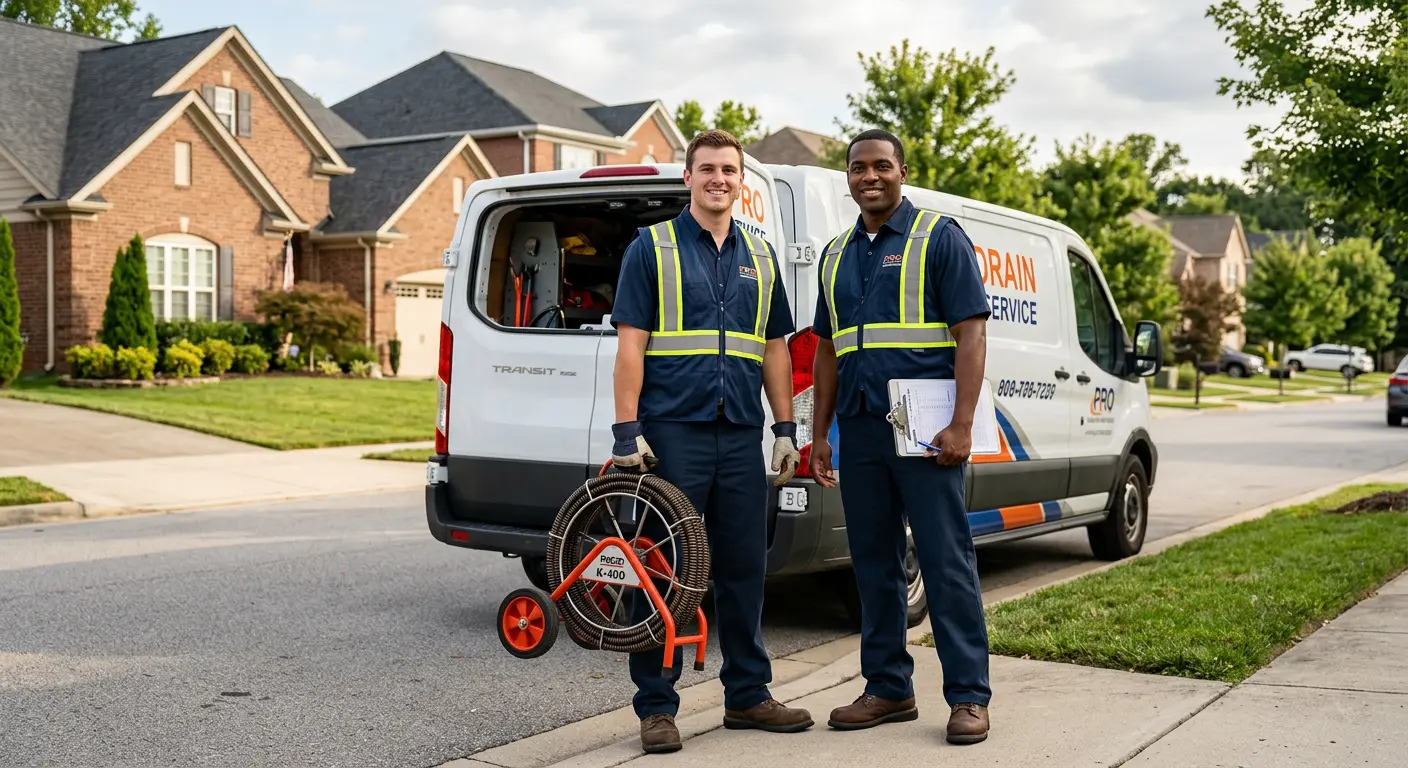 Sewer and drain service team with equipment ready for work in Valparaiso